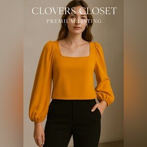 Golden mustard Puff Sleeve Top - Dramatic Statement Blouse